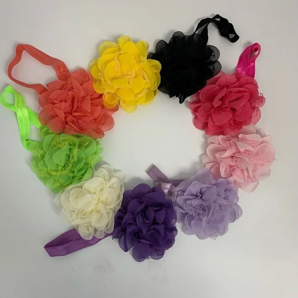 Flower Stretch Multicolor Hairbands For Children Hair Accessoies Pack of 9